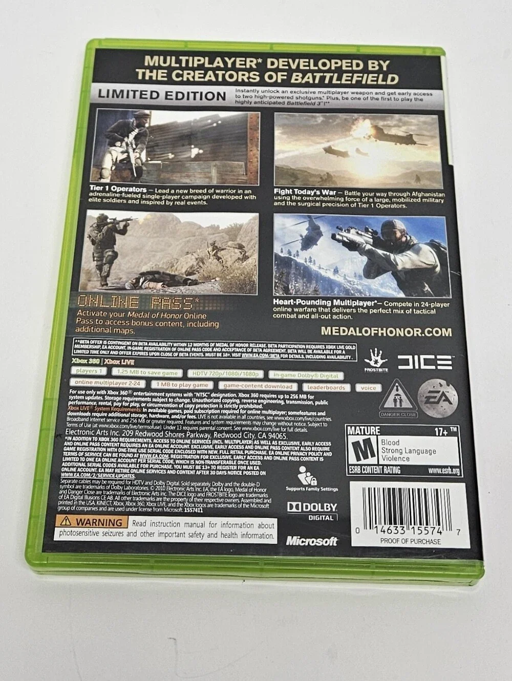 Medal of Honor Limited Edition CIB Microsoft Xbox 360 Shooter Game Electronics